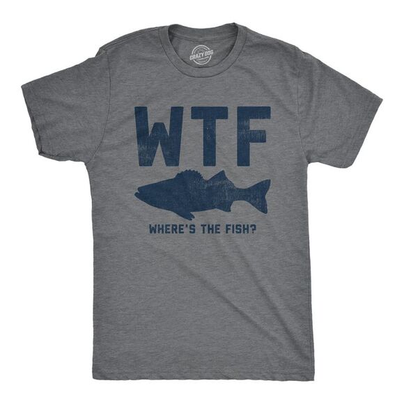 Mens WTF Wheres The Fish T Shirt Funny Fishing Acronym Fishermen Tee for Guys - Picture 1 of 4